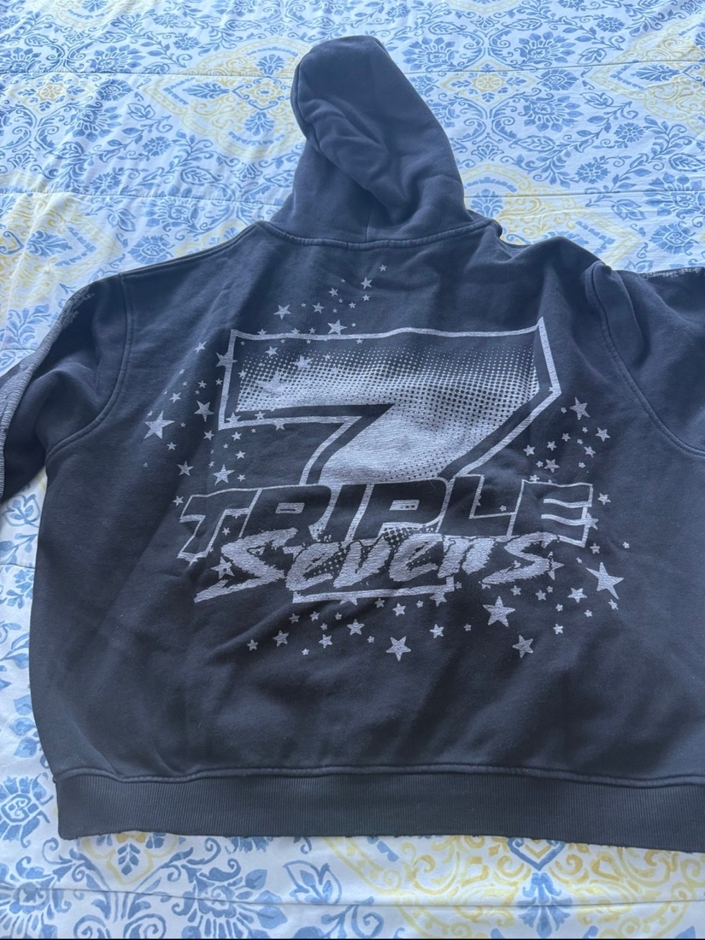 Triple 7 Black Graphic Hoodie with '7 Triple Seven' Back Print